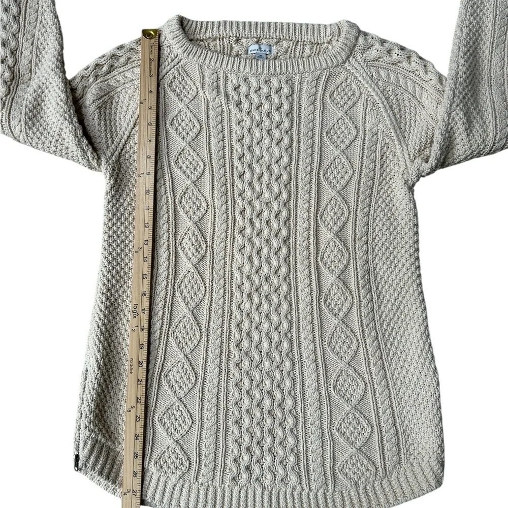 L.L. Bean Light Gray Cable Knit Scoop Neck Sweater